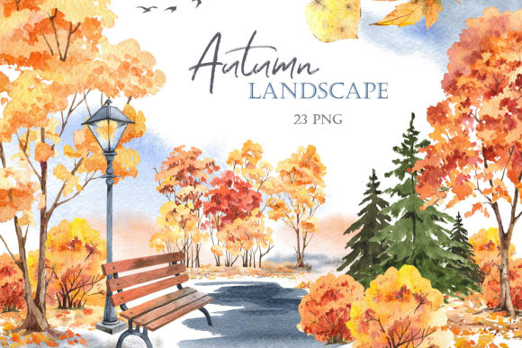 Elevating Digital Design with Authentic Autumn Landscape Watercolor Clipart