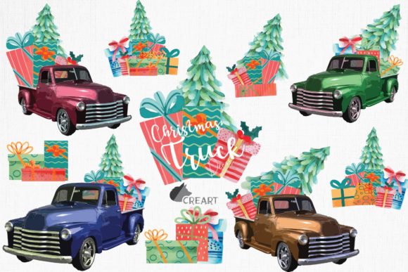 Elevating Holiday Designs with Watercolor Christmas Pine Truck Clip Art