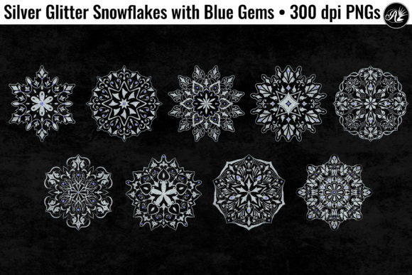 Elevating Winter Design Aesthetics with Silver Glitter Snowflakes and Blue Gems