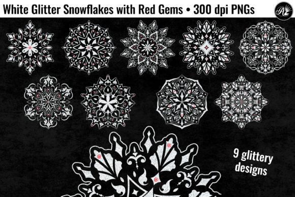Elevating Winter Designs with White Glitter Snowflakes and Red Gems